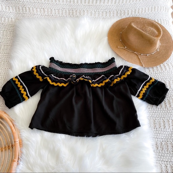 Red Carter Ric Rac Off The Shoulder Cropped Crop Top Paloma Ruffle Embroidered - Picture 5 of 14